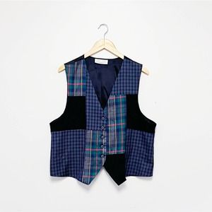 90s Plaid Patchwork Crop Vest | Large